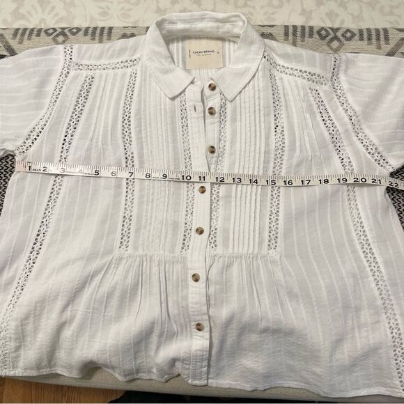 Lucky Brand White Lace Details Buttoned Down Flowy Shirt Sz-XS - Picture 7 of 15